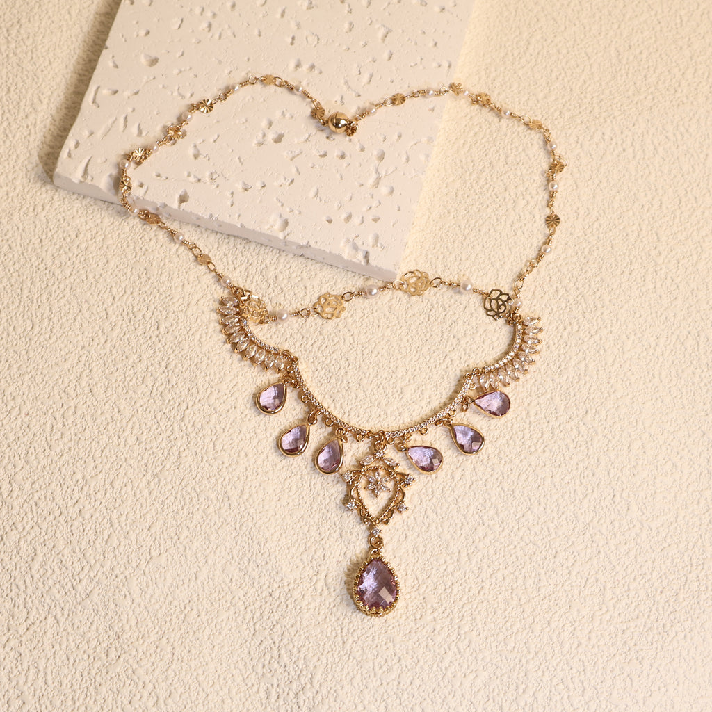 Rose Zircon Gem Necklace