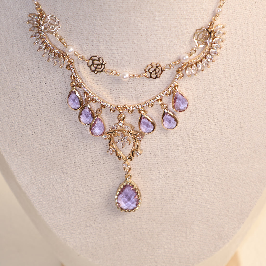 Rose Zircon Gem Necklace