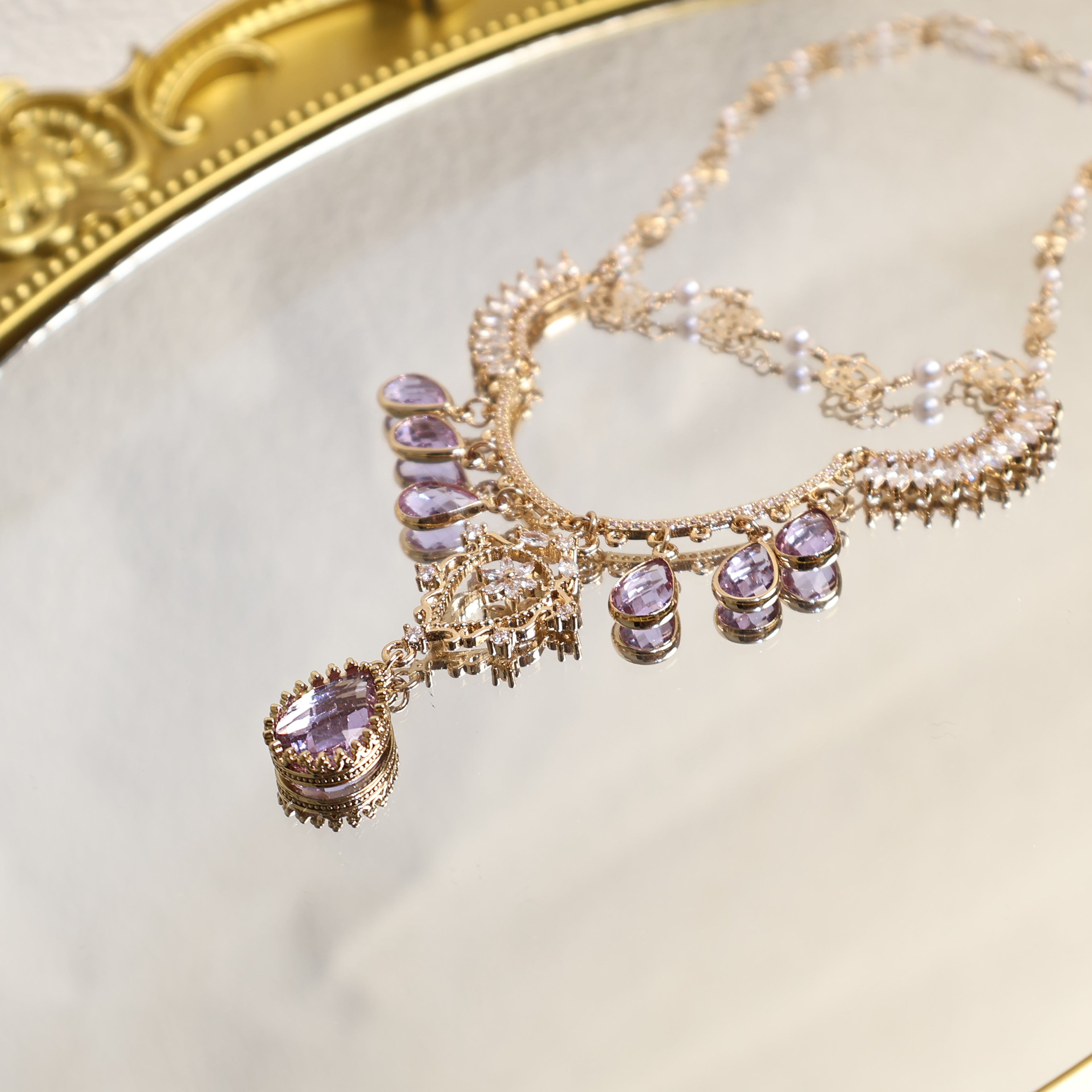 Rose Zircon Gem Necklace