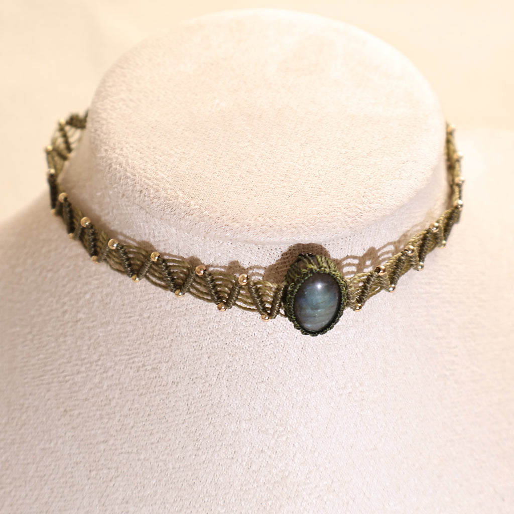 Natural Spectrolite  Woven Necklace