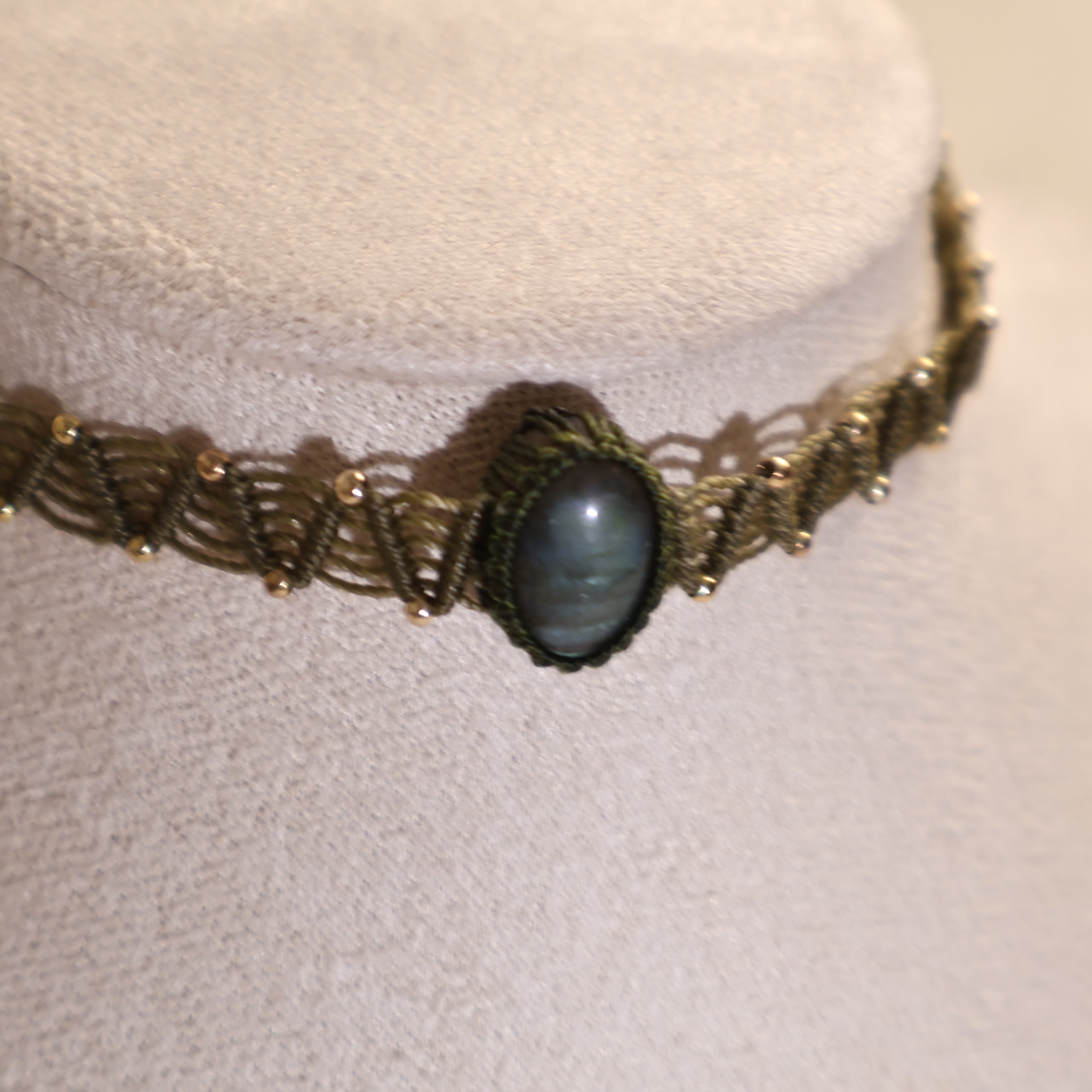 Natural Spectrolite  Woven Necklace