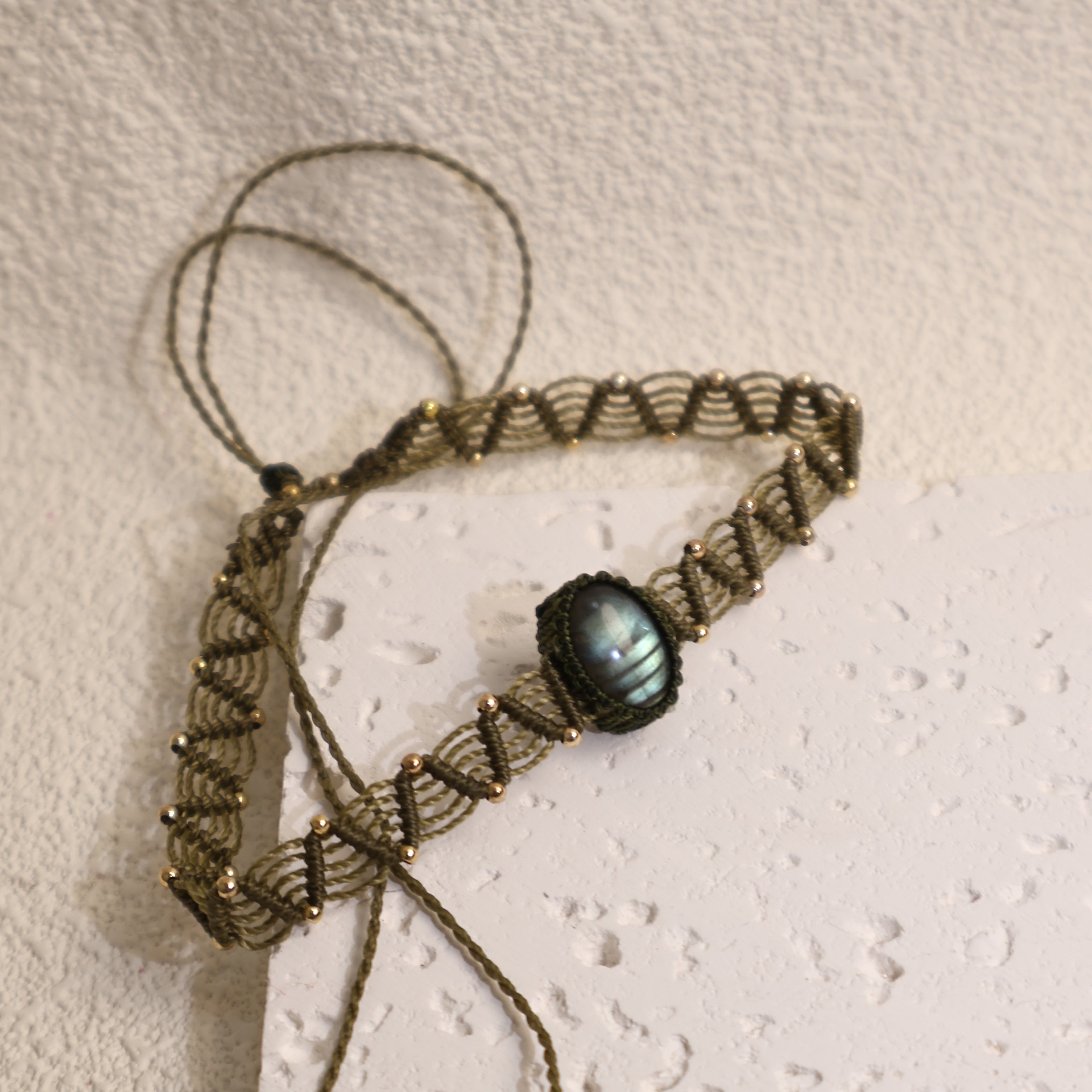 Natural Spectrolite  Woven Necklace