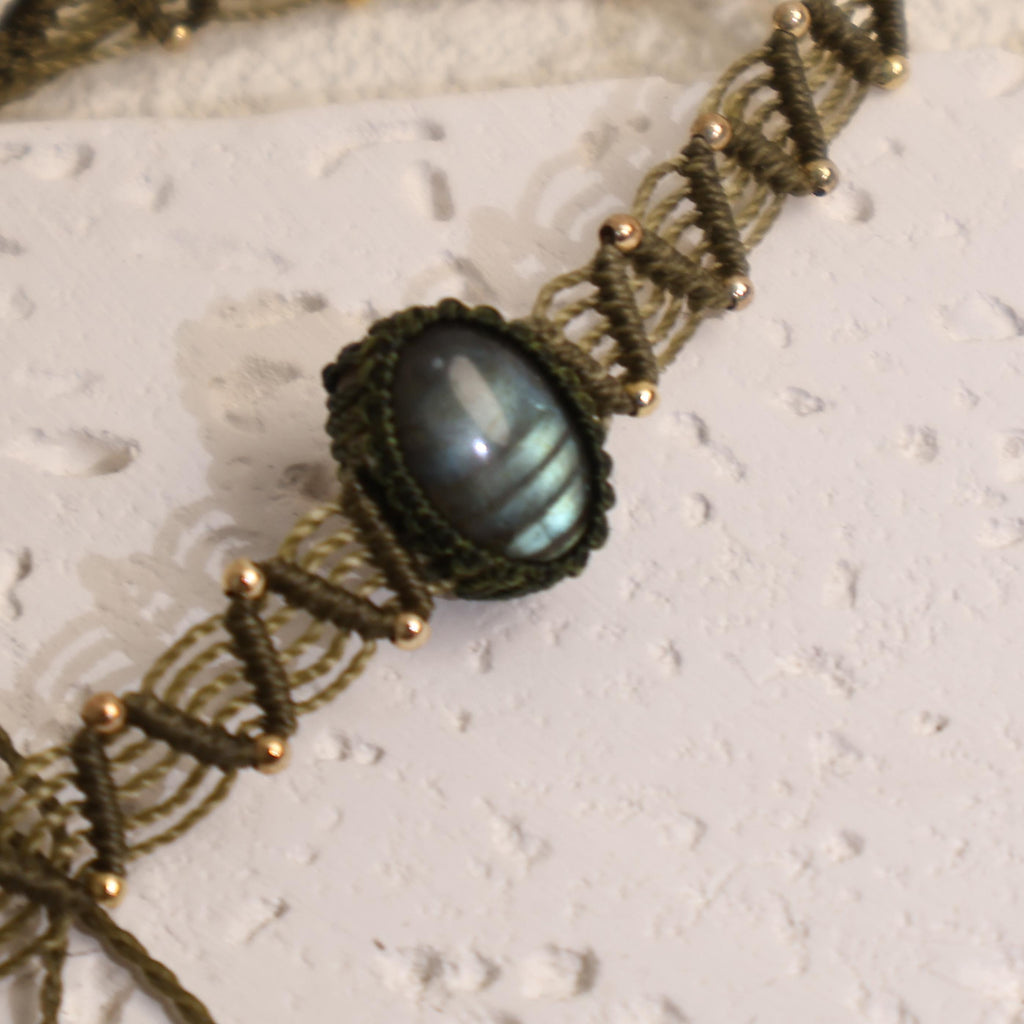 Natural Spectrolite  Woven Necklace