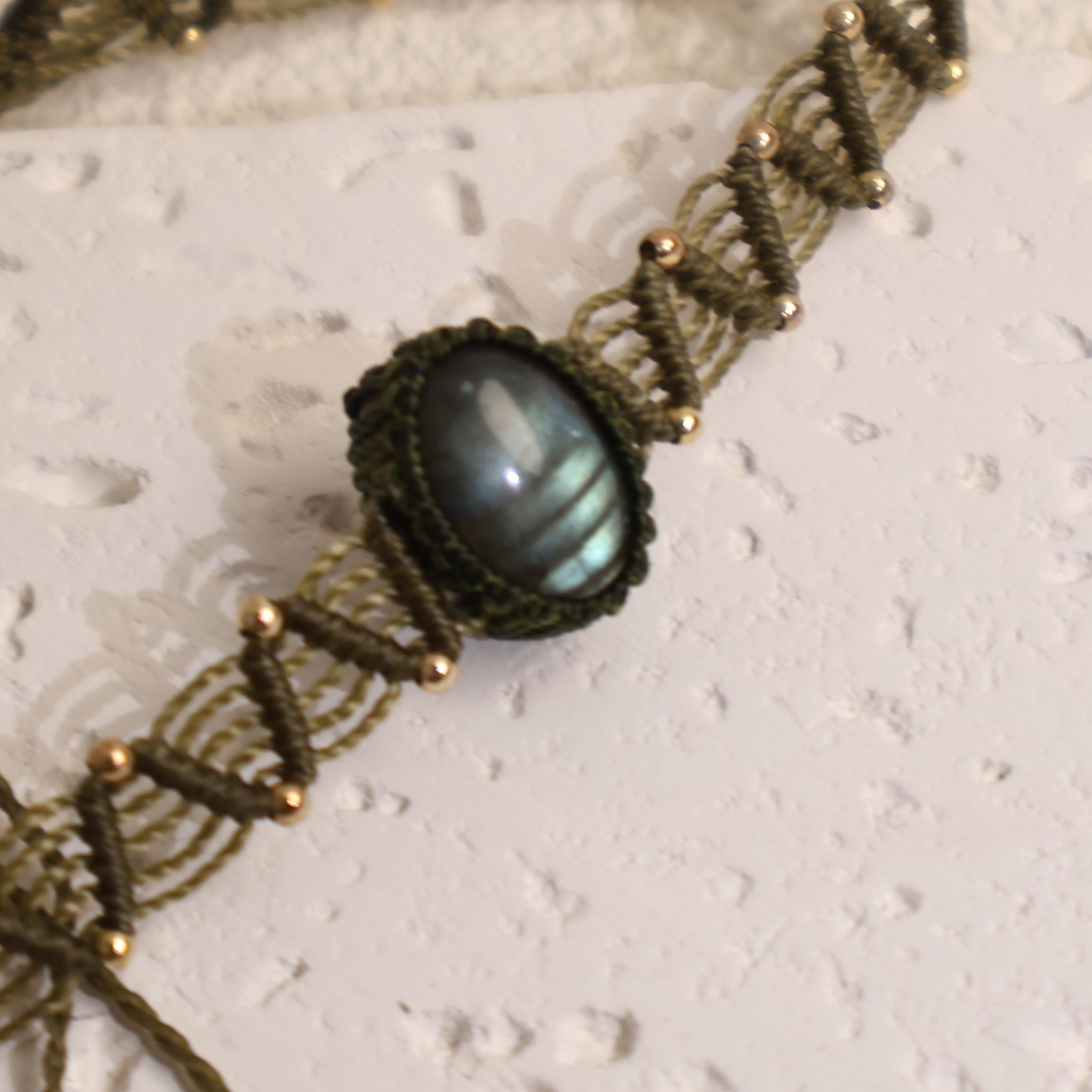 Natural Spectrolite  Woven Necklace