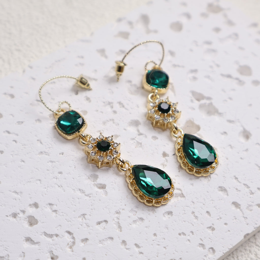 Waterdrop-Shaped Diamond-Encrusted Zircon Earrings