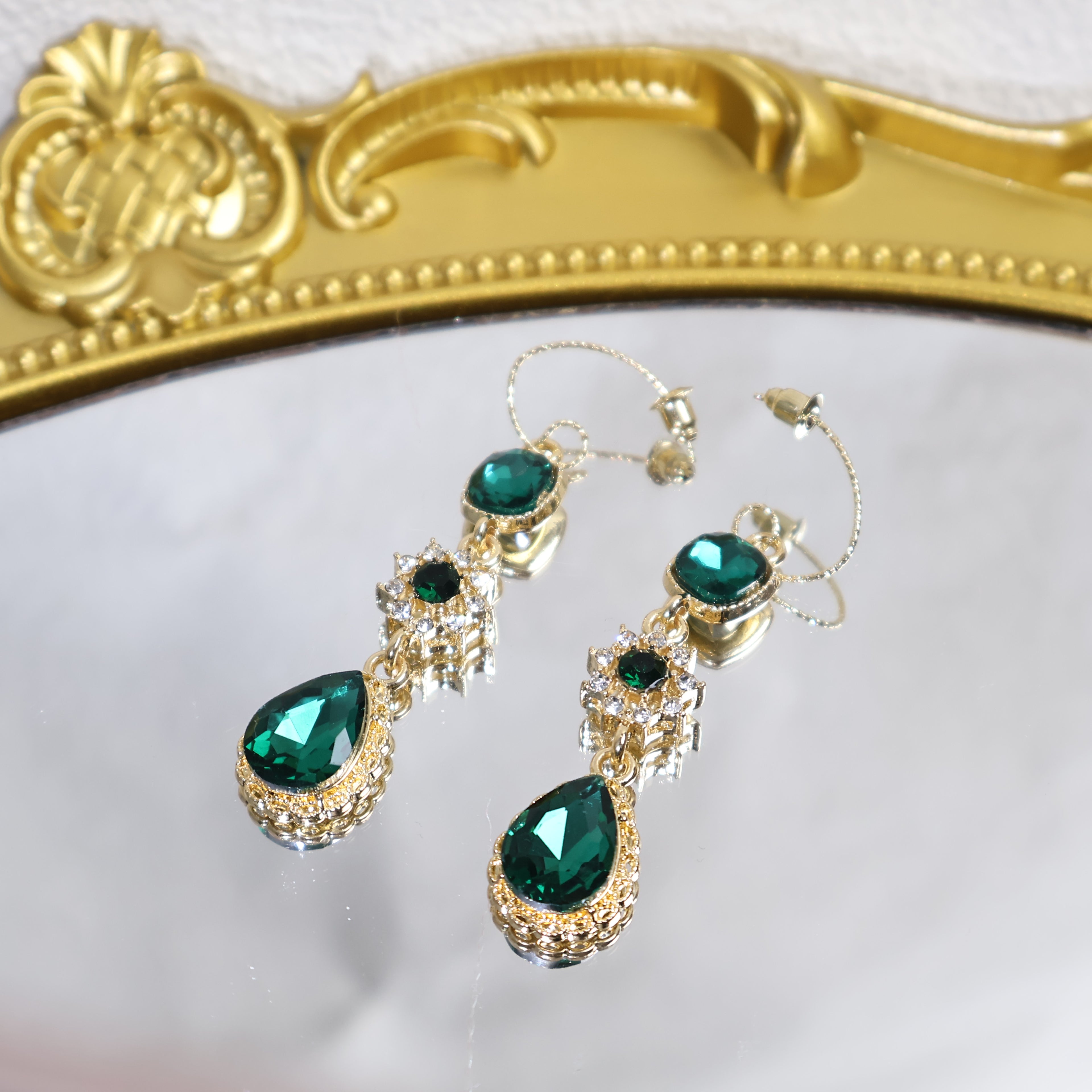 Waterdrop-Shaped Diamond-Encrusted Zircon Earrings