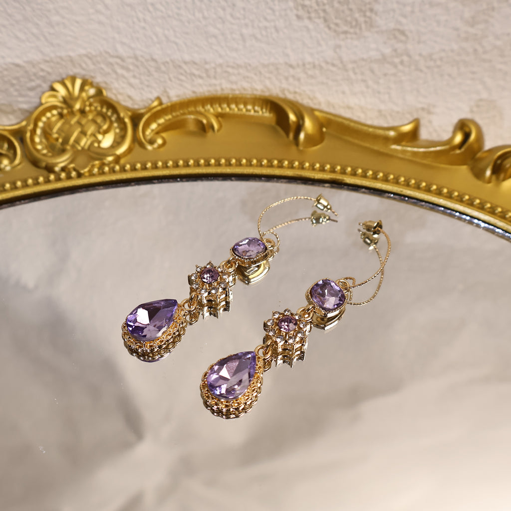 Waterdrop-Shaped Diamond-Encrusted Zircon Earrings