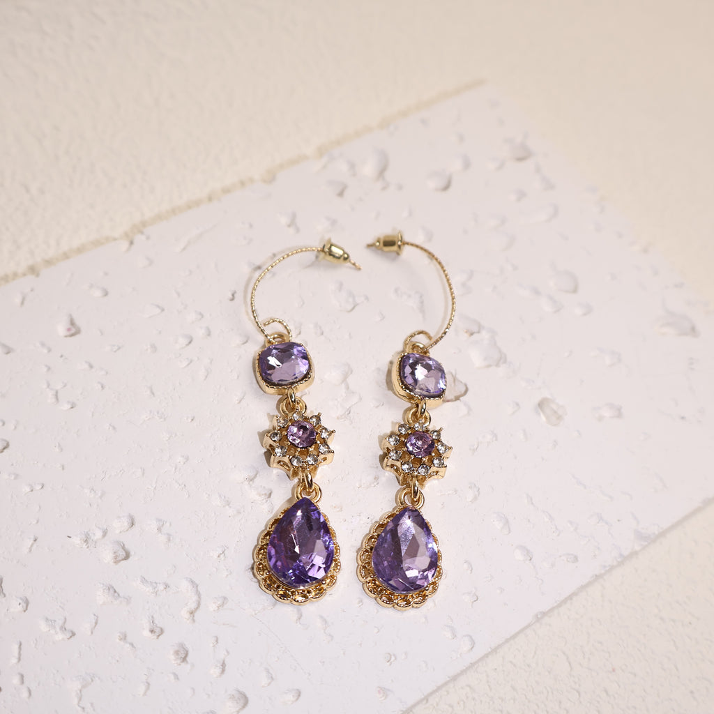Waterdrop-Shaped Diamond-Encrusted Zircon Earrings