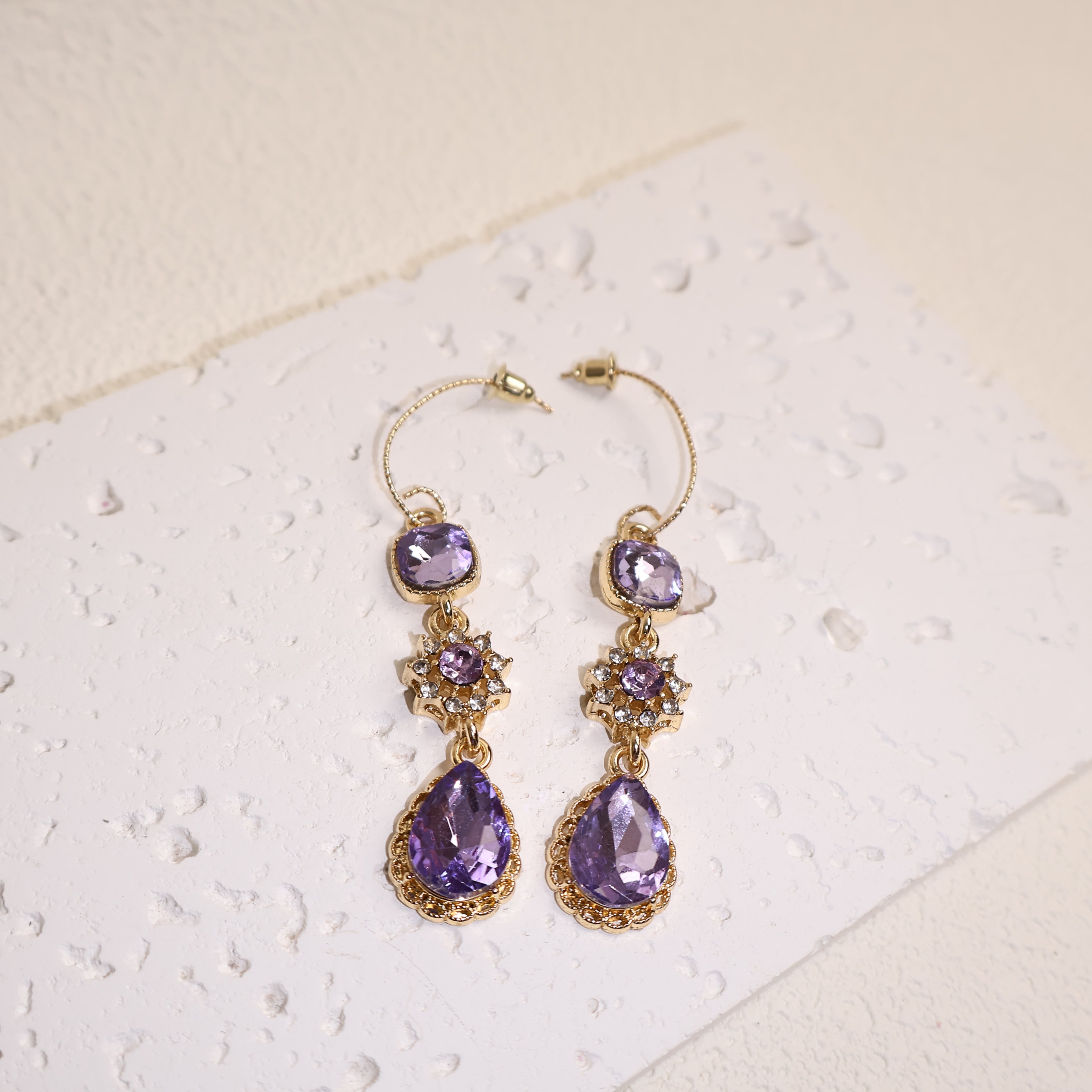Waterdrop-Shaped Diamond-Encrusted Zircon Earrings