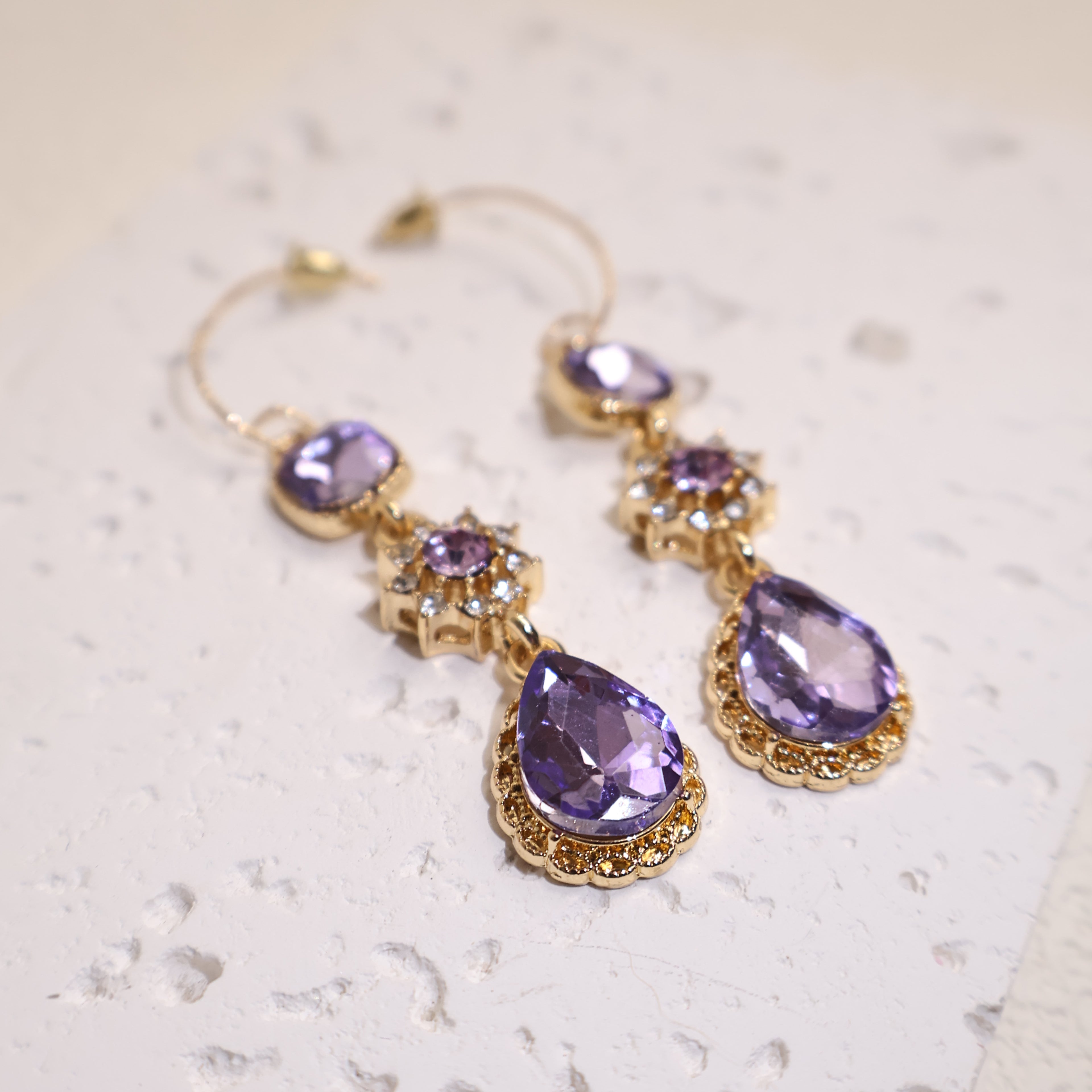 Waterdrop-Shaped Diamond-Encrusted Zircon Earrings