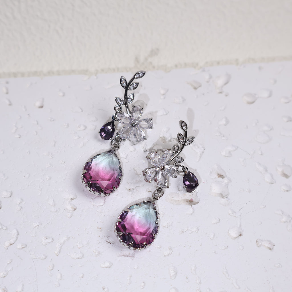 Flower-Shaped Drop Zircon  Earrings