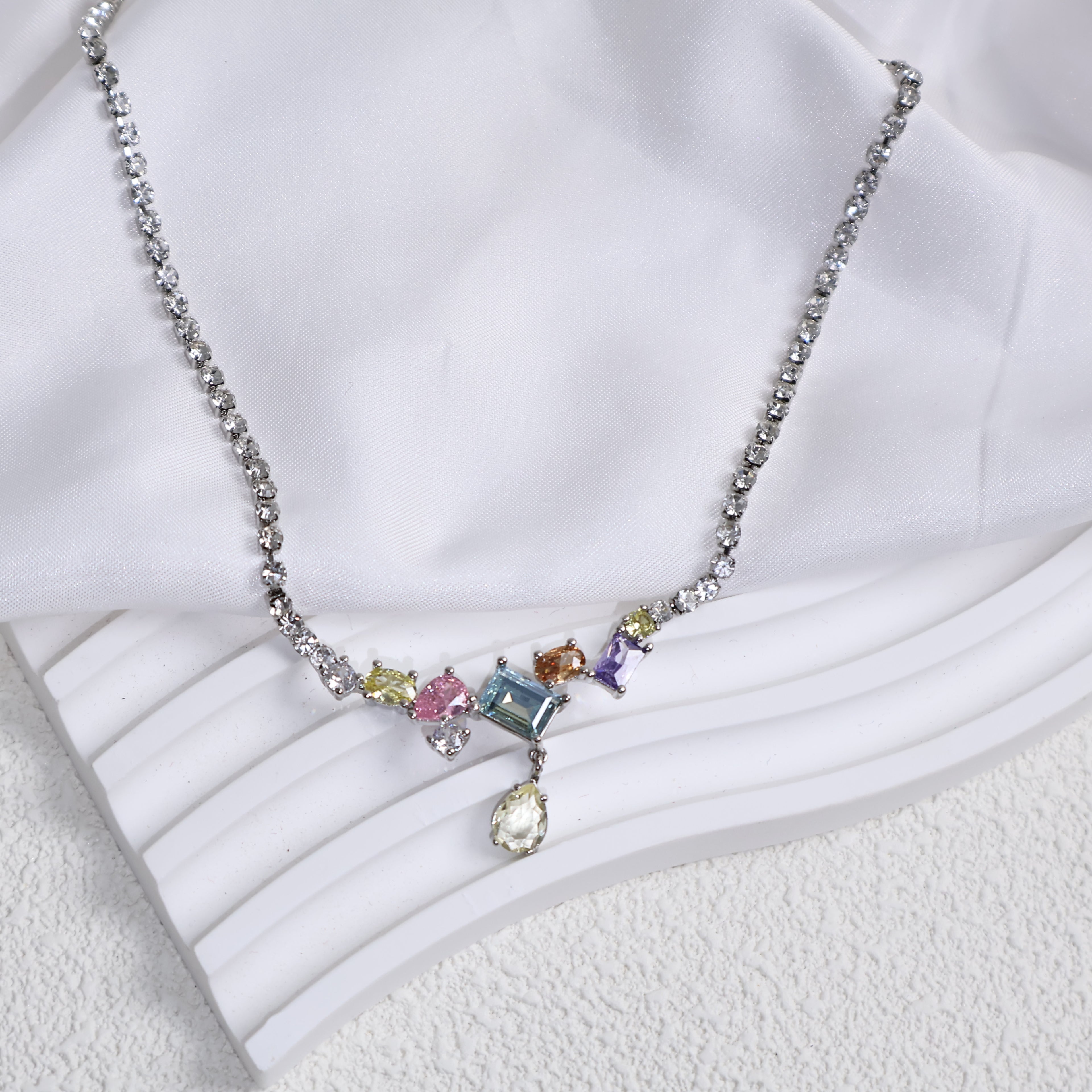 Colorful Cube Zircon Necklace