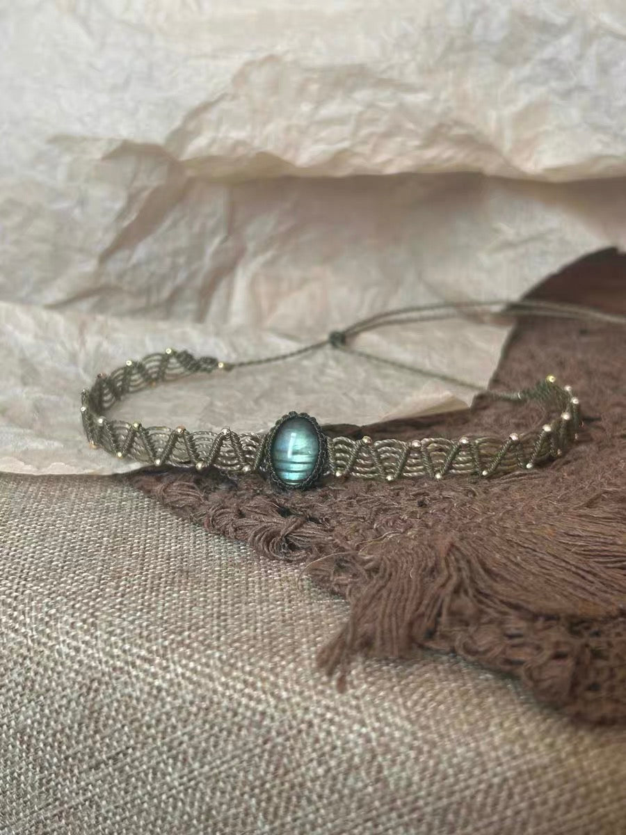 Natural Spectrolite  Woven Necklace