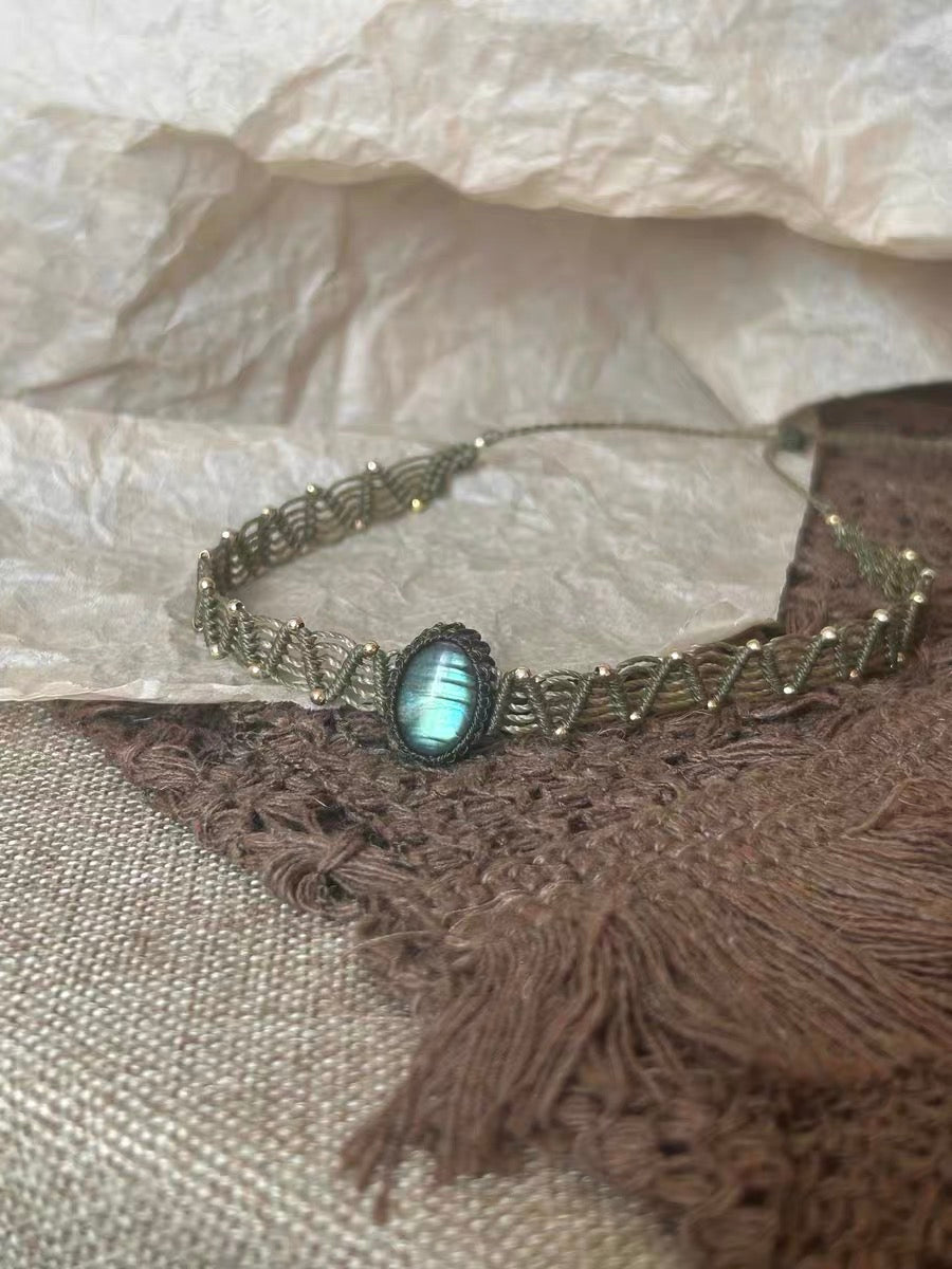 Natural Spectrolite  Woven Necklace