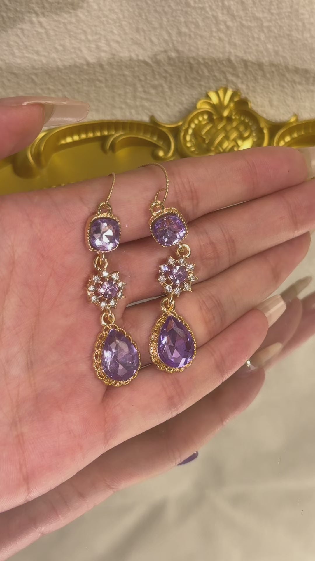 Waterdrop-Shaped Diamond-Encrusted Zircon Earrings