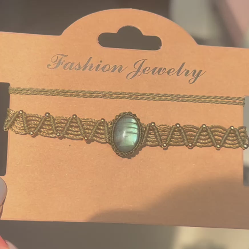 Natural Spectrolite  Woven Necklace